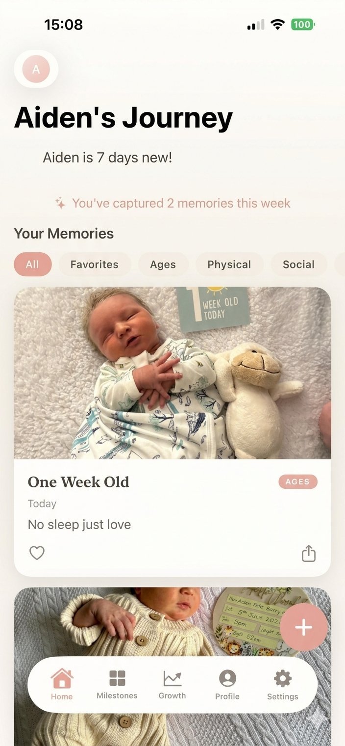 Yayby timeline showing baby milestones with photos